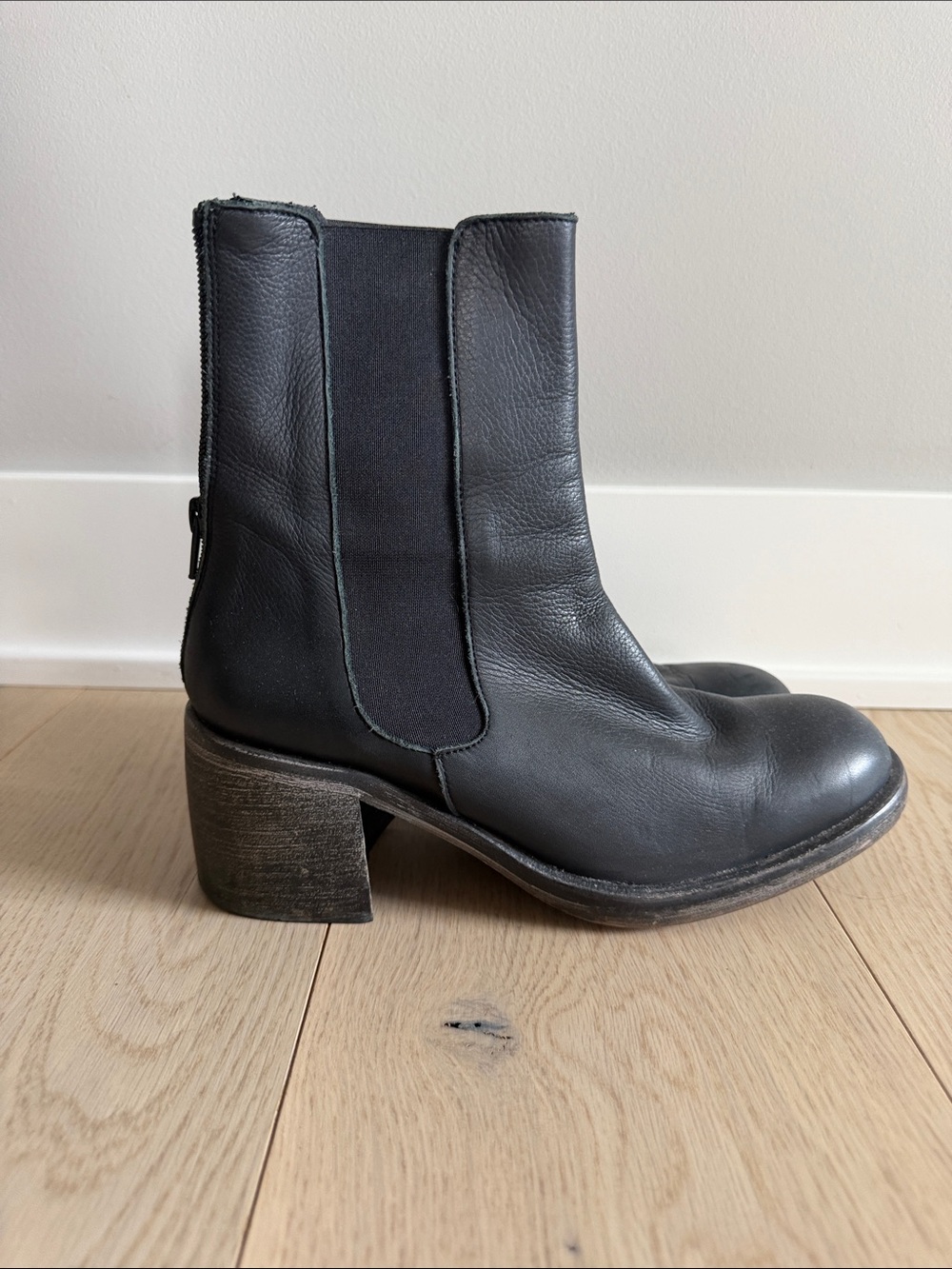 Free People Black Leather Block Heel Ankle Boots